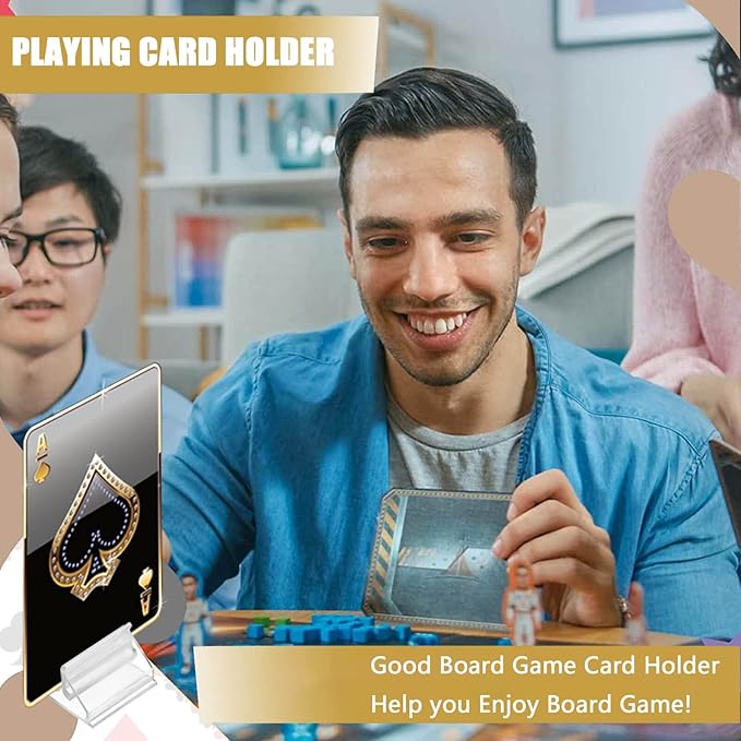 Table Number Place Card Playing Card Holders 60 Pack, Small Clear Acrylic Business Card Holder Stand for Display Paper Game Piece Picture Clip Price Board Photo Memo Menus Label Stand Party, 0.75in
