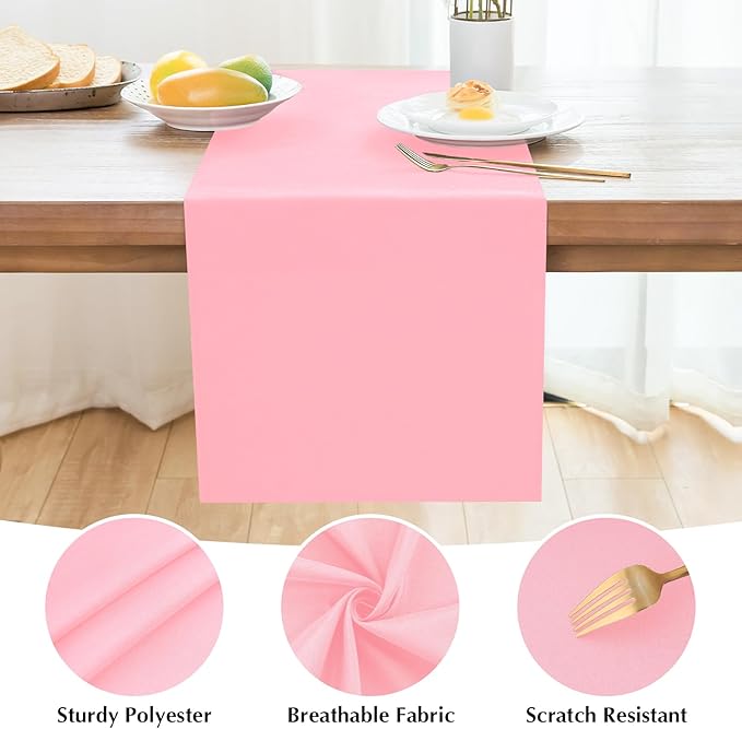 2 Pack Pink Small Short Table Runner 12 x 48 Inch Solid Color Runners Coffee Table Dresser for Daily Party Home Decoration