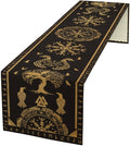Viking Tree of Life Abstract Table Runner for Living Room Home Party Coffee Dining Party Wedding Golden Black Celtic Style Geometric Dragon Boat Rudder Ancient Script Table Runner 13x120 Inch