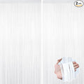 2 Pack White Tinsel Curtain Party Backdrop Decorations, Metallic Foil Fringe Curtain for Wedding Parties Door Streamers Christmas Baby Bridal Shower Birthday Bachelorette Photo Booth Party Decor