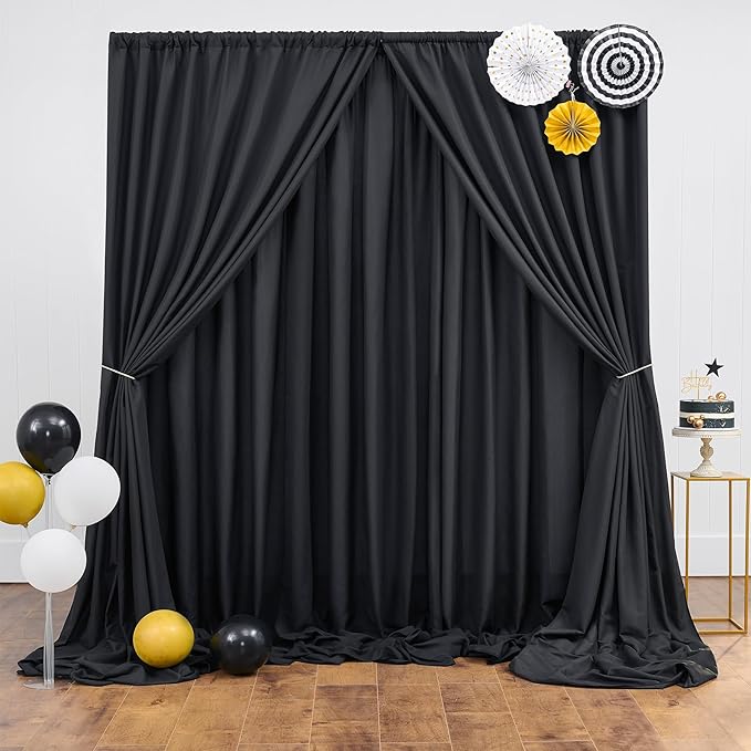 20ft x 10ft Thick Champagne Backdrop Curtains for Parties, 4 Panels 5ft x 10ft Non See Through Black Polyester Wedding Drapes Photo Backdrop for Birthday Party Graudation Photography Home Decor