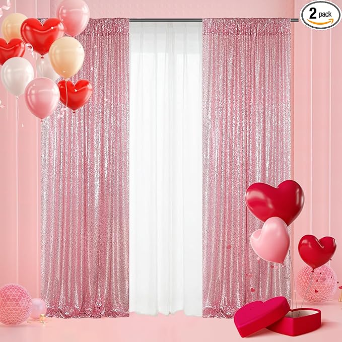 Poise3EHome Fuchsia Pink Sequin Backdrop Curtains, 2 Panels 2FTx8FT Glitter Background for Party Birthday Party Baby Shower Wedding Christmas Thanksgiving Holiday Festival Decor
