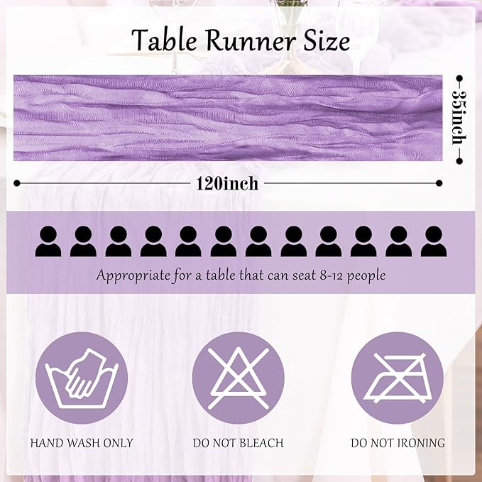 1-Pack Lilac Cheesecloth Table Runners – 10FT (35x120 Inch) Boho Rustic Gauze Fabric Cheese Cloth Table Runner for Weddings, Baby Showers, Bridal Shower, Farmhouse & Birthday Party Decor