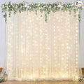 Champagne Tulle Photo Backdrop Curtain with Lights String for Parties Wedding Bridal Shower Sheer Champagne Curtain Backdrop for Birthday Baby Shower Photo Booth Photography 10ft x 8ft