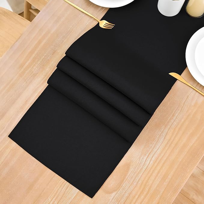 2 Pack Black Table Runner 12 x 60 Inch Solid Color Farmhouse Runners Coffee Table Dresser for Daily Party Home Decoration