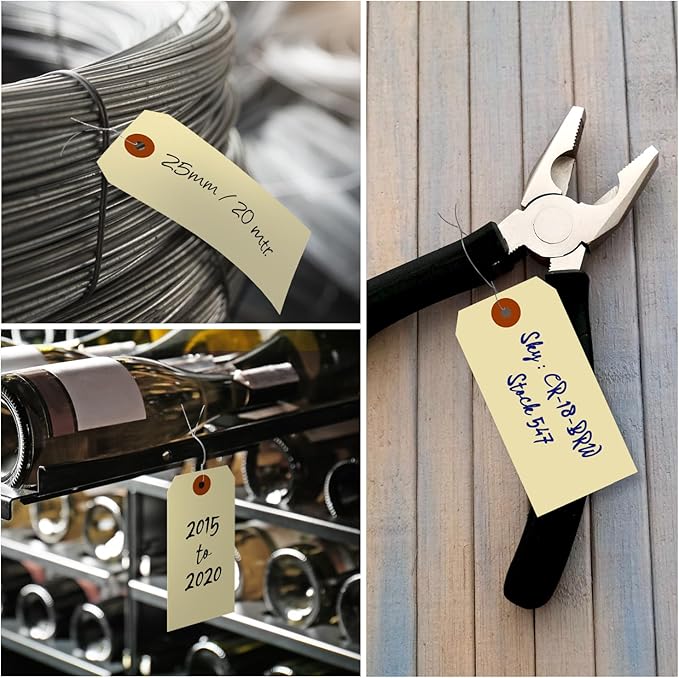 SmartSign Blank Manila Tags with Wire (Pre-Attached)- Pack of 100, Size-5, 13pt Thick Cardstock Shipping Tag, 4 3/4" x 2 3/8" Paper Hang Tags with Reinforced Fiber Patch