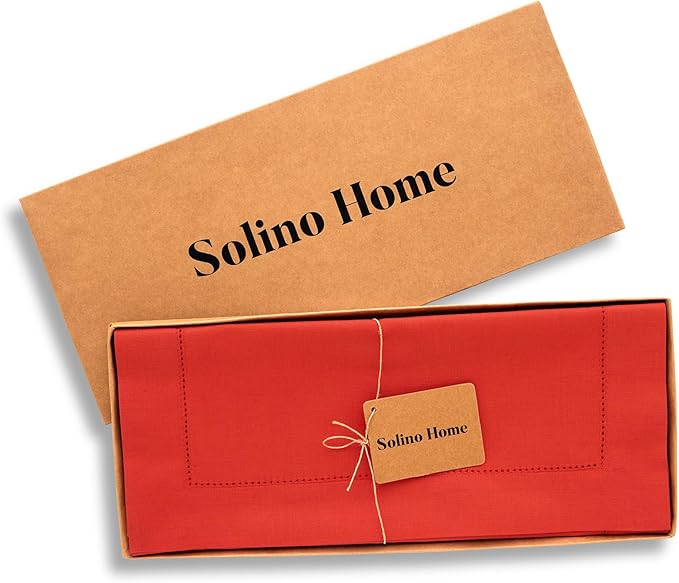 Solino Home Table Runner 90 Inches Long - Cotton Linen Hemstitch Poppy Red Table Runner 14 x 90 Inch for Halloween