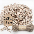 Mini Clothes Pins, 260 PCS Small Wooden Clothes Pin with Jute Twine, Clothespins, Clothes Pins for Photos Crafts DIY Project