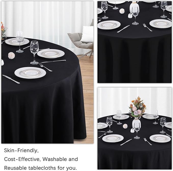 12 Pack Black Round Tablecloth 108 Inch Black Table Cloth Stain and Wrinkle Resistant Round Tablecloths Reusable and Washable Polyester Fabric for Buffet Wedding Party and Banquet