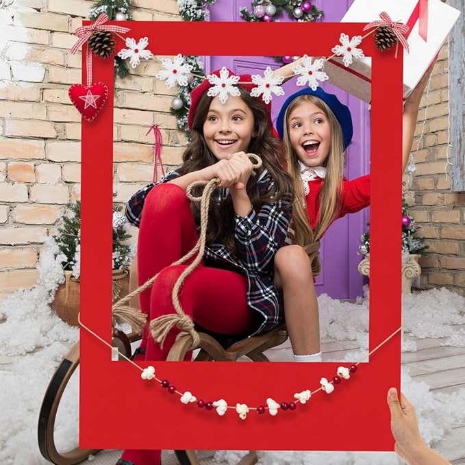 32 x 24 Inch Large Blank DIY Photo Booth Props Picture Frame Party Frame DIY Photo Booth Props Selfie for Halloween Christmas Birthday, Holiday Party (Red,Christmas)