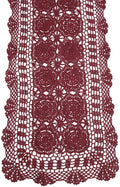 KEPSWET Cotton Handmade Crochet Lace Table Runner Wine Red Rectangle Coffee Table Dresser Decor (14x72 inch)