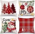 GEEORY Winter Christmas Throw Pillow Covers 16 x 16 Inch Set of 4, Xmas Trees Snowflake Snowman Joy Holiday Farmhouse Decorative Cushion Cases for Home Decoration G583-16