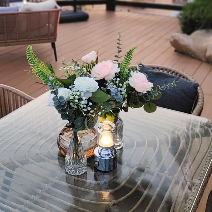 114Pcs Artificial Flowers in Vases Set, Fake Flower Greenery Stem Bulk Sets with 12Pcs Glass Bud Vases, Artificial Plants & Flowers for Wedding Centerpiece Table Decorations