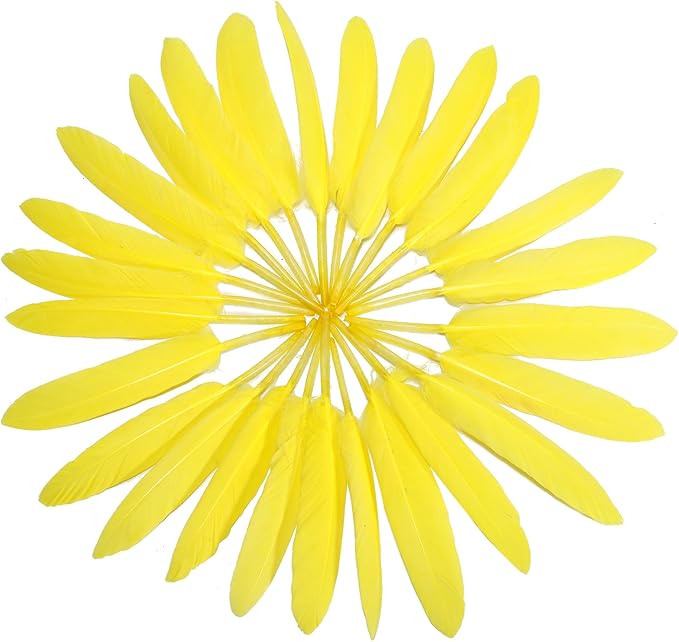 FeelfunFeather 120pcs Yellow Goose Cochettes Feather Natural Bulk 4-6 inch 10-15cm for Wedding Party Christmas Halloween Decorations DIY Crafts Goose Cochettes Feather