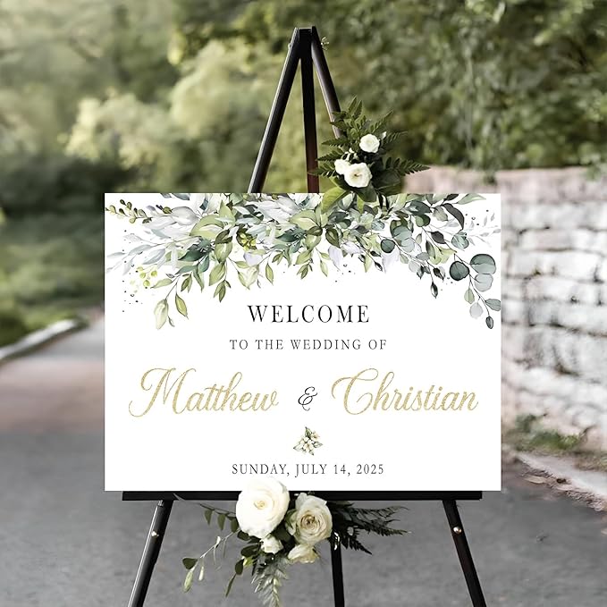 Welcome Sign Wedding With Stand, Welcome To Our Forever Wedding Sign, Wedding Entrance Sign, Wedding Directional Signs, Greenery Theme Wedding Sign Decoration