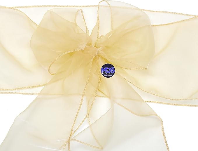 MDS Pack of 100 PCS Organza Chair Sashes Wider Dining Chair Bows Ribbon Tie Back for Wedding Party Birthday Bridal Shower Reception Event Banquet Home Chair Cover Decoration - Beige