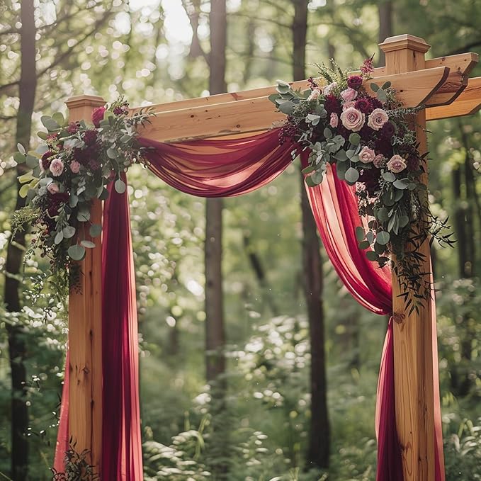 Wokceer Wedding Arch Draping 2 Panels 28.7" x 20FT Burgundy Sheer Fabric Backdrop for Ceremony, Birthday Party, Bridal Shower Decoration
