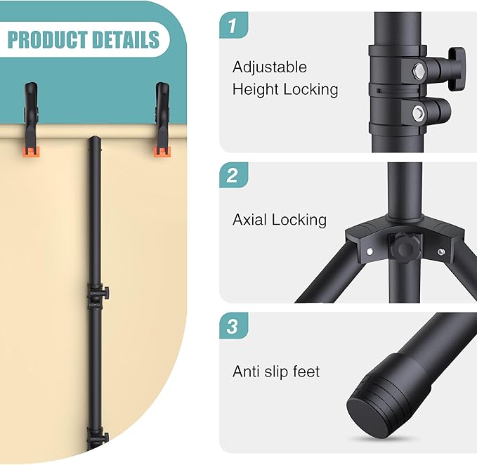 T-Shape Backdrop Stand 8x7.2FT, Height and Width Adjustable Background Stand for Parties,Green Screen Holder with 6 Spring Clamps