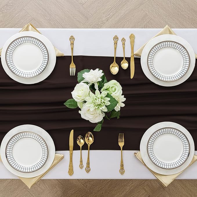 2 Pack 10 Ft Chiffon Table Runner Coffee Gauze Long Table Runners 27x120 Inches Sheer Tulle Table Runner for Rustic Wedding Reception Bridal Shower Decorations Birthday Party
