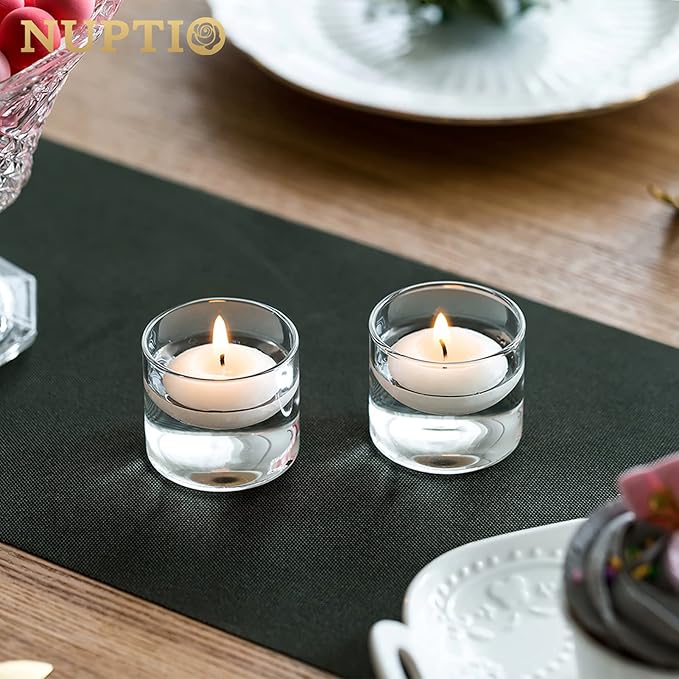 NUPTIO Glass Votive Candle Holders: Set of 24 Clear Tealight Holders Bulk - Mini Floating Candleholder for Christmas Thanksgiving Party Table Centerpieces Home Decor (1.8 x 1.57 inch)
