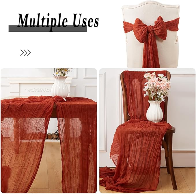 Terracotta 2 Pack Cheesecloth Table Runner 120 Inch 10 FT Boho Rustic Gauze for Wedding Baby Shower Party Farmhouse Summer Home Decor Washable