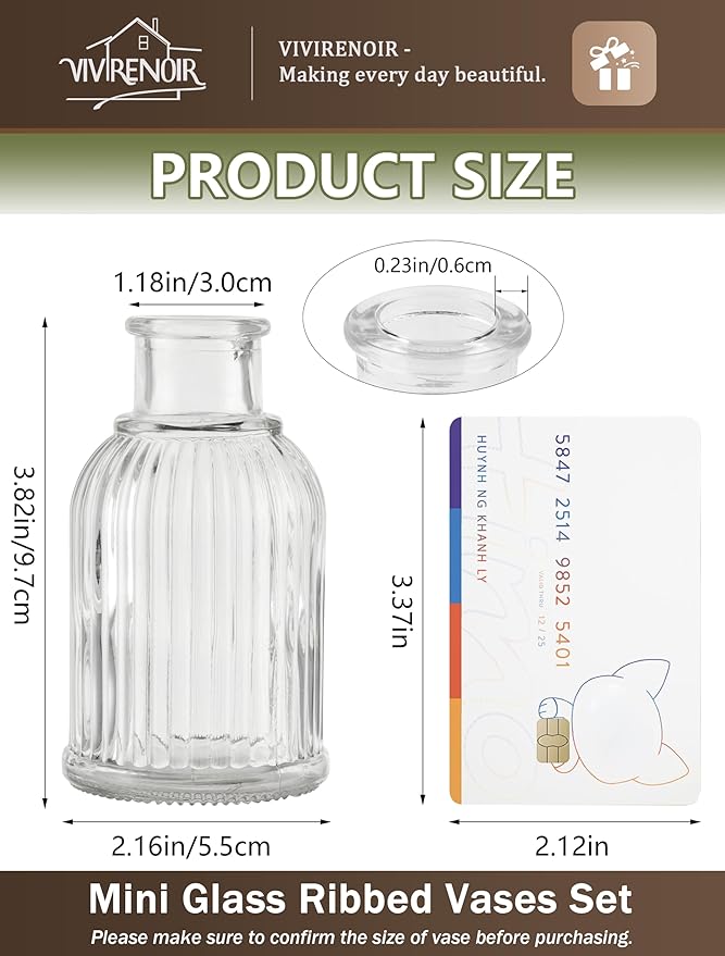 Glass Bud Vases Set of 36, Small Flower Vase in Bulk, Clear Mini Ribbed VaseS for Centerpieces, Modern Wedding Reception Table Decorations