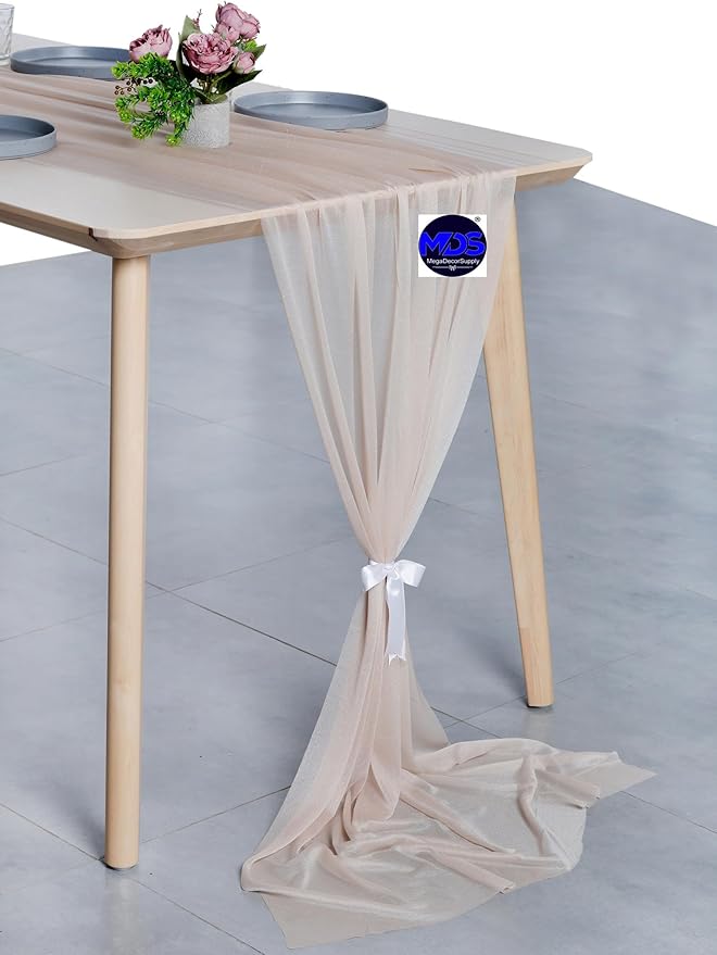 MDS Halloween Chiffon Table Runner - 20 Pack, 29 x 170 Inches, 14ft Each - Sheer Spooky Table Runners for Haunted House Parties, Trick-or-Treat Tables, Witchy Décor, Wedding & Events - Nude