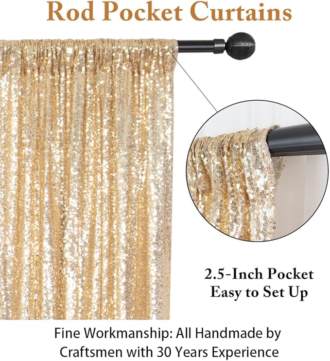 ShinyBeauty PHOTOBOOTH Backdrop - 4FTx7FT - Light Gold Sequin Fabric, Wedding & Rust Backdrop, Photography Curtains