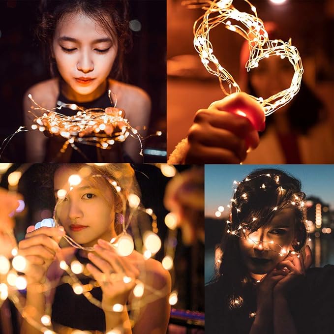 CYLAPEX Pack of 48 Warm White Fairy Lights String Battery Operated Fairy Lights, 3.3ft 20 LEDs Firefly Lights Silver Coated Copper Wire Lights for DIY Decor Christmas Decoration Costume