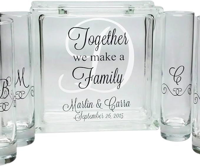 Glass Personalized Blended Family Sand Ceremony Set - Printed w Ink - Unity Sand Set for Weddings w LID, Sand - Together We Make a Family Sand Ceremony Kit for Wedding - Unity Candle Alternative