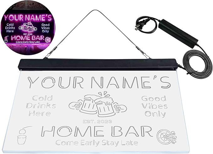 ADVPRO Personalized Your Name Custom Home Bar Beer Established Year Dual Color LED Neon Sign White & Purple 12 x 8.5 Inches st6s32-p1-tm-wp