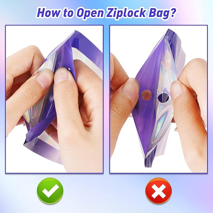 Funfery 100 Pack Gradient Holographic Bags,Mylar Resealable Bags with Zipper,Clear Window Packaging Pouchs,Foil Smell Proof Bag for Food Storage,Sample Jewelry Baggies(6.3x9.4In,Purple Pink)