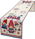 Cute Patriotic Gnomes Table Runner, American Independence Day 4th of July Gnome Blue Red Fireworks Confetti Print Table Runner for Home Kitchen Dining Table Party Decor, 13x36inch