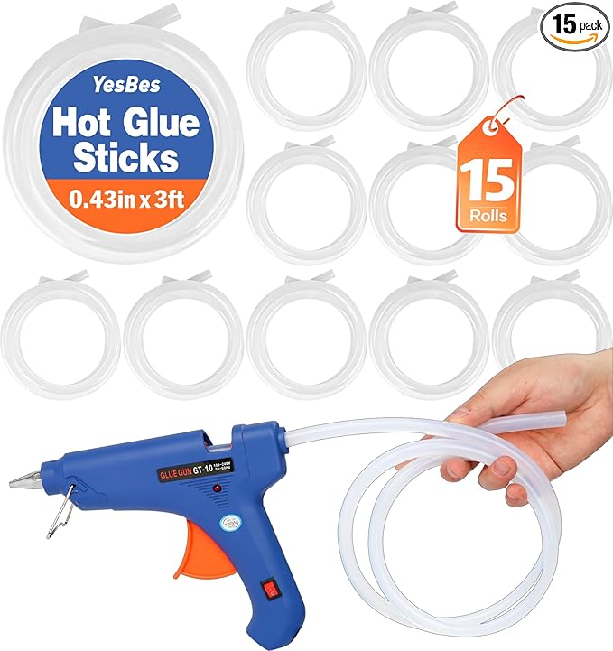 15 Rolls Hot Glue Sticks, Each Full Size 3 FT Long x 0.43" Diameter Glue Sticks for Glue Gun, Widely Used in Wood, Metal, Glass, Plastic, Floral, Fabric, and More