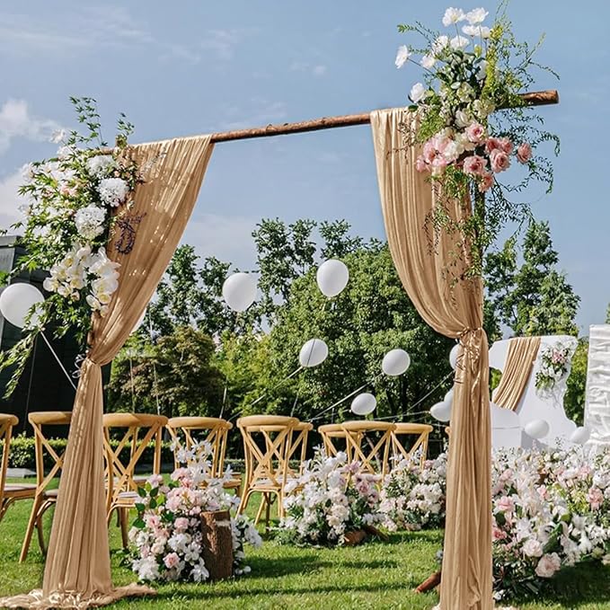 Nude Wedding Arch Draping Fabric 2 Panels 29" x 20 FT Coffee Drapes for Backdrop Sheer Curtains Wedding Drapes for Romantic Bridal Baby Shower Ceremony Birthday Party Fall Outdoor Events