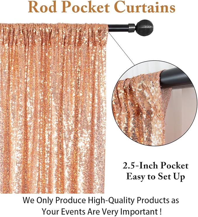 ShinyBeauty Sequin Backdrop Curtains 4 Panels Rose Gold 2FTx8FT Sequin Fabric Photo Backdrops Rose Golden Backdrop Glitter Curtains for Party Baby Shower Backdrop Backgrounds