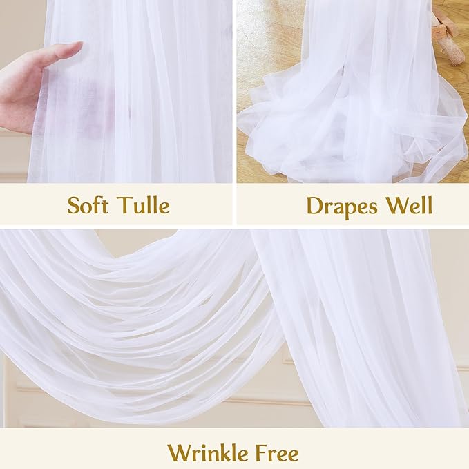 Wedding Arch Draping Fabric Backdrop 1 Panel 60" x 26Ft White Arch Drapes Curtains for Wedding Reception Sheer Tulle Backdrop Curtain for Ceremony Birthday Party Arbor Ceiling Decorations