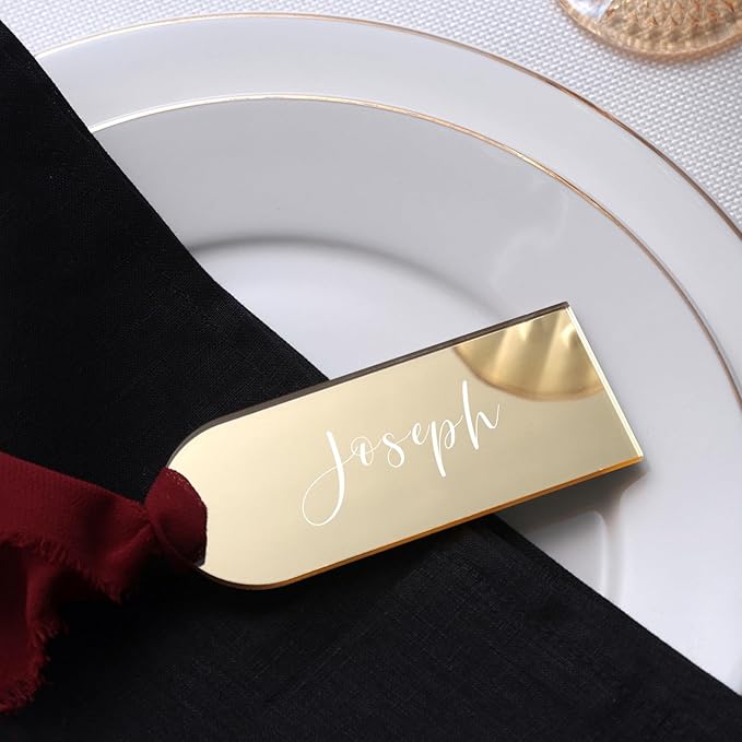 UNIQOOO 20 Pcs Mirror Gold Acrylic Place Cards, 3.9x1.6 inches DIY Blank Hanging Tags, Perfect for Wedding Table Decor, Birthday, Centerpiece, Decoration, Party, Anniversary, Event