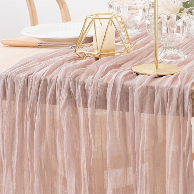 MLMW 4 Pack Pink Cheesecloth Table Runner Boho Gauze Rustic Cheese Cloth Table Runner 160 inch Sheer 13.3ft for Gender Reveal Wedding Party Baby Bridal Shower Birthday