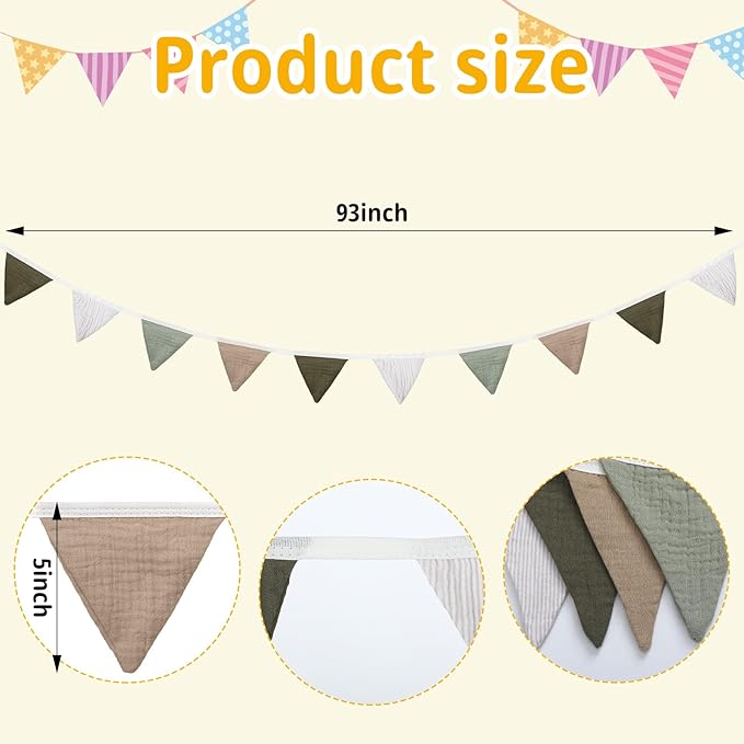 Oudain 15.5 ft Pennant Banner Flags, 2 Pcs Nursery Garland Triangle Bunting Flag Baby Banner for Nursery Decor Baby Birthday Boho Wedding Shower Party Event, Each 7.75 ft(Deep Color)