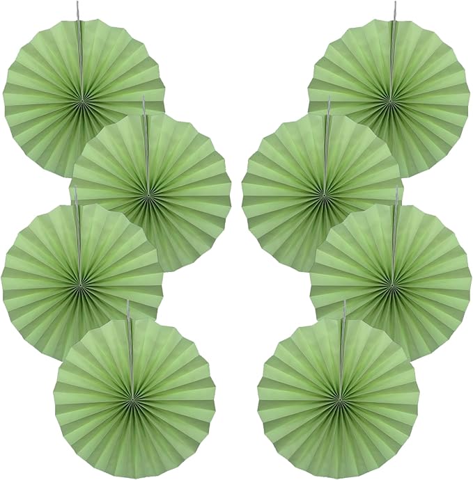 Green Hanging Paper Fans,12in,30 Color,DIY Set,Light Green,Military Theme,Birthday Occasion