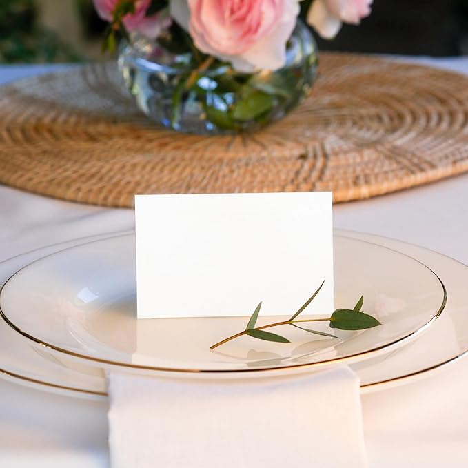 Quacc 50 PCS Blank Place Cards, 3.54" x 1.97" Name Place Cards Tent Cards for Wedding, Table, Holiday (White)