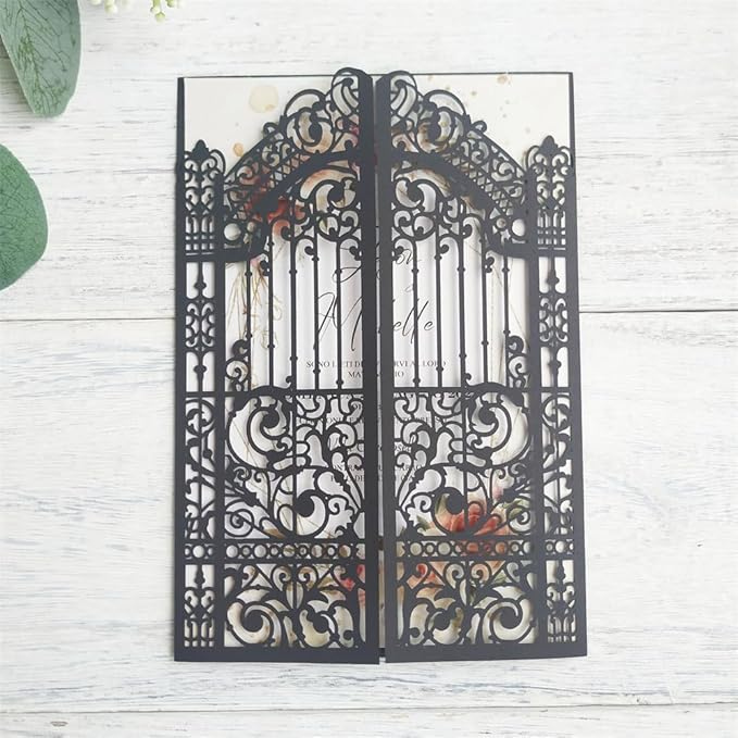 Black Gate Invitation Castle Laser Cut Card For Wedding Engagement Mermaid Birthday Party 25 Sets (black, 4.9"x7.1")