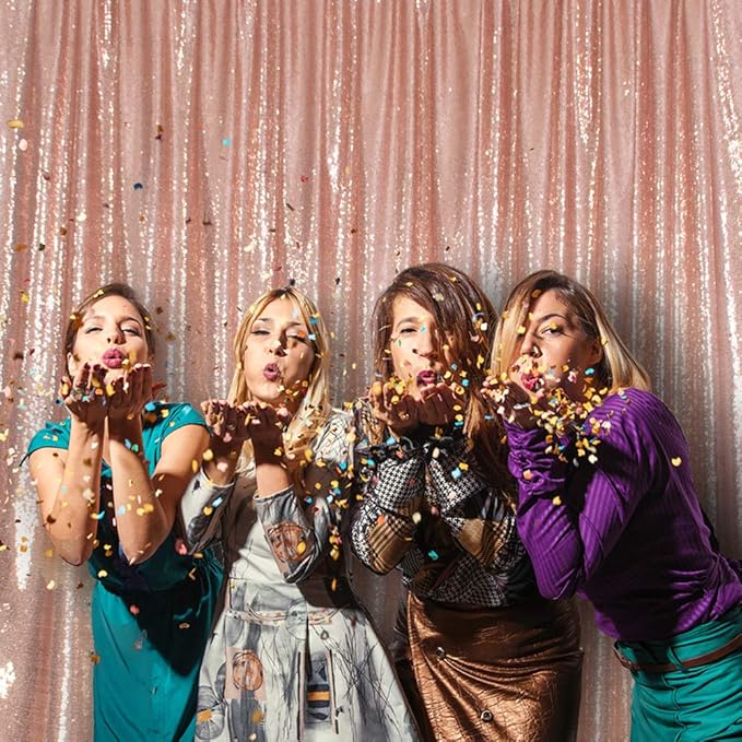 SquarePie Sequin Backdrop Non-Transparent Background Sparkly Curtain for Wedding Party 6FT x 6FT Rose Gold