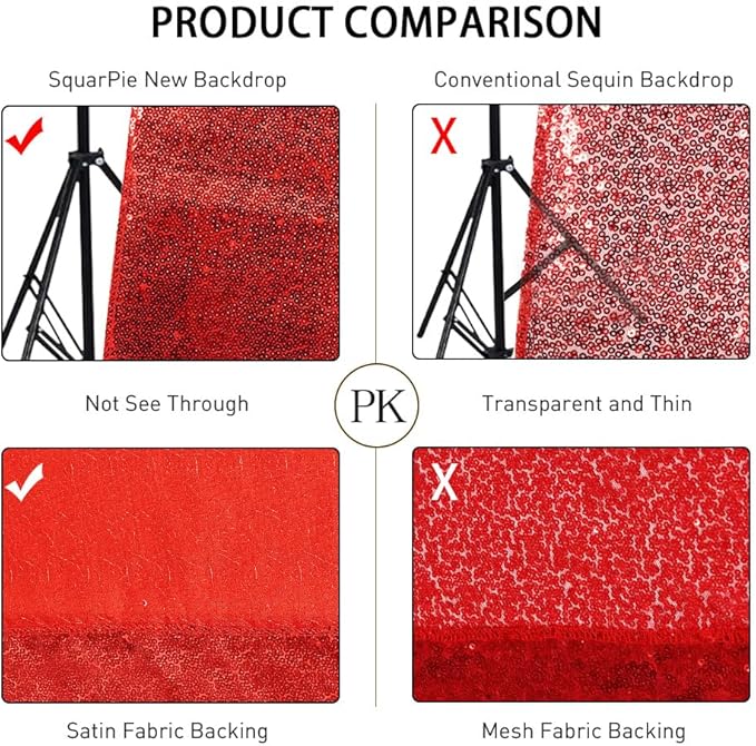 SquarePie Sequin Backdrop Curtain Not See Through Thick Glitter Background for Party 7FT x 7FT Red