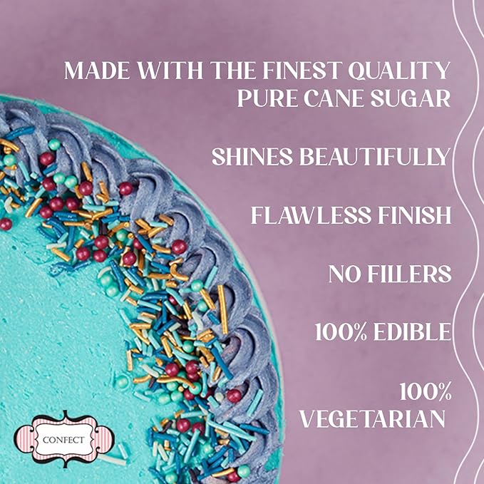Confect Sprinkles for Cake & Cupcake Decoration | Pack of 5 Party Sparkle Sprinkles | Champagne Gold Pearl | Sliver & Bronze Jimmies Sliver Sparkling Sugar | Vegan, Gluten-Free, Nut-Free, Soy-Free, Dairy-Free, Palm Oil-Free - 5 Oz