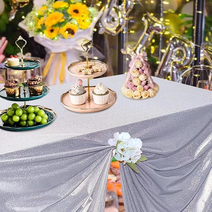 Fitable Silver Sequin Tablecloth for Parties 52x70 Inch - Sparkle Glitter Table Cloth Laser Rectangle Overlay for Wedding Baby Shower Ceremony Birthday Holiday Banquet