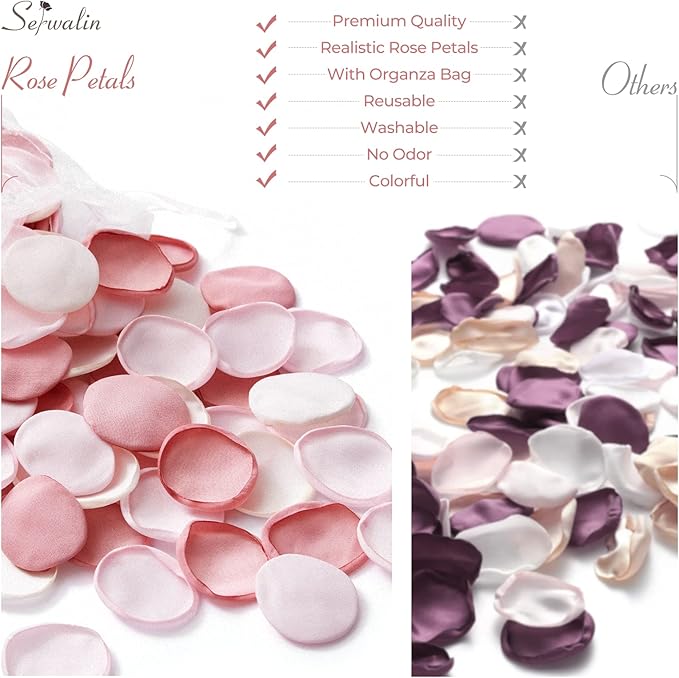 Serwalin 300Pcs Silk Rose Petals Flower Petals for Weddings Blush Pink Petals Fake Petals for Proposal Aisle Flower Girl Basket Bridal Shower Table Decor (3 Color Mixes)