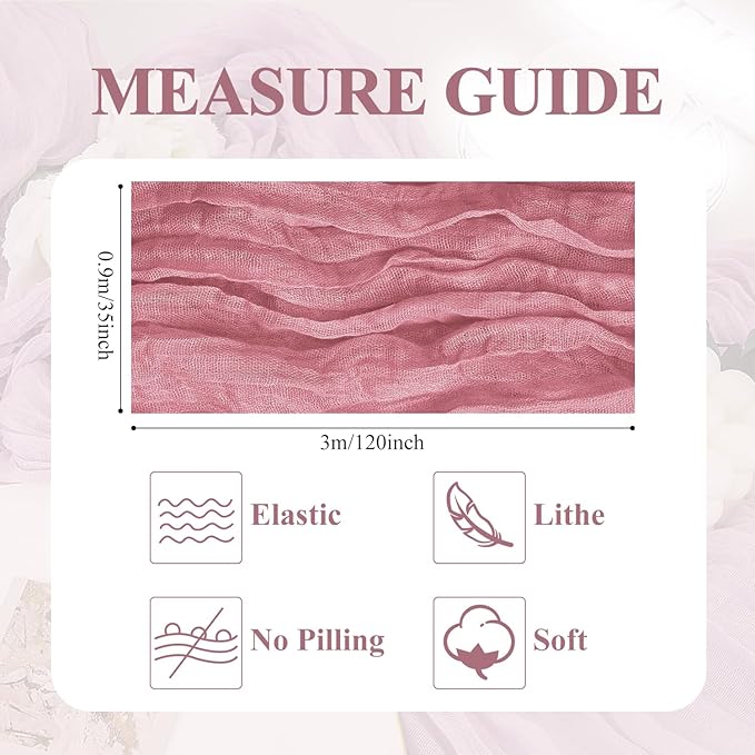 Asee'm 3pcs Cheesecloth Table Runner 120 Inches Dusty Rose Boho Gauze Cheese Cloth Runner 10FT Rustic Sheer Table Runners for Summer Wedding Baby Shower Holiday Party Decoration