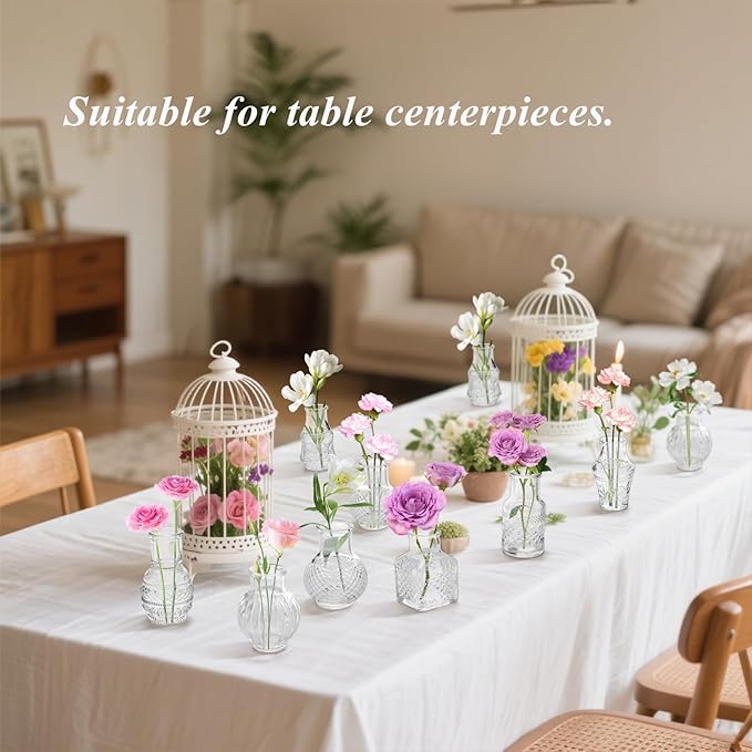 Tebery 20 Pack Glass Bud Vases, Clear Small Flower Vase for Centerpieces, Vintage Mini Glass Vase Set Bulk for Table Wedding Home Party Decoration
